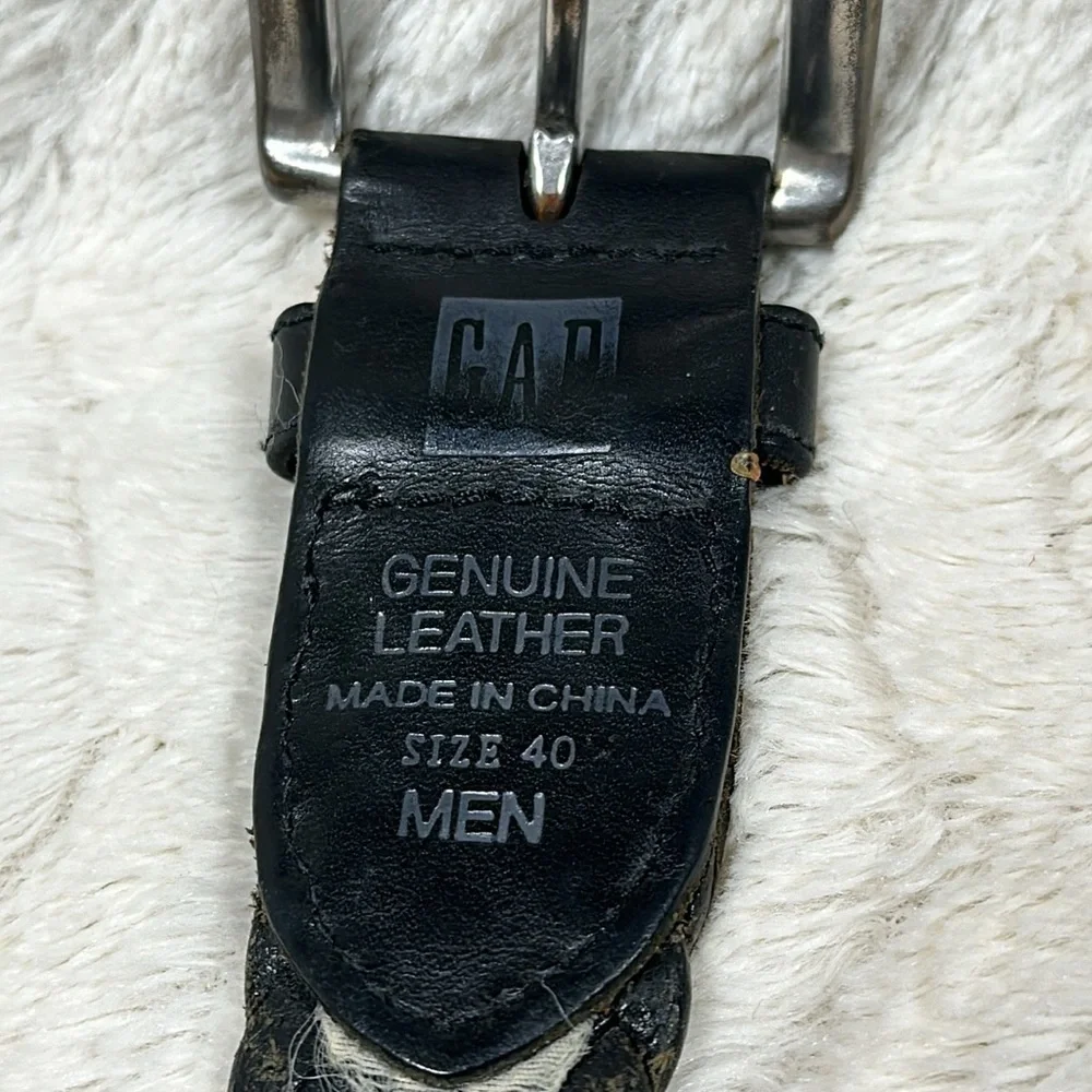 Gap Black Woven Leather Men's Belt Matte  bronze Buckle, Size 40
